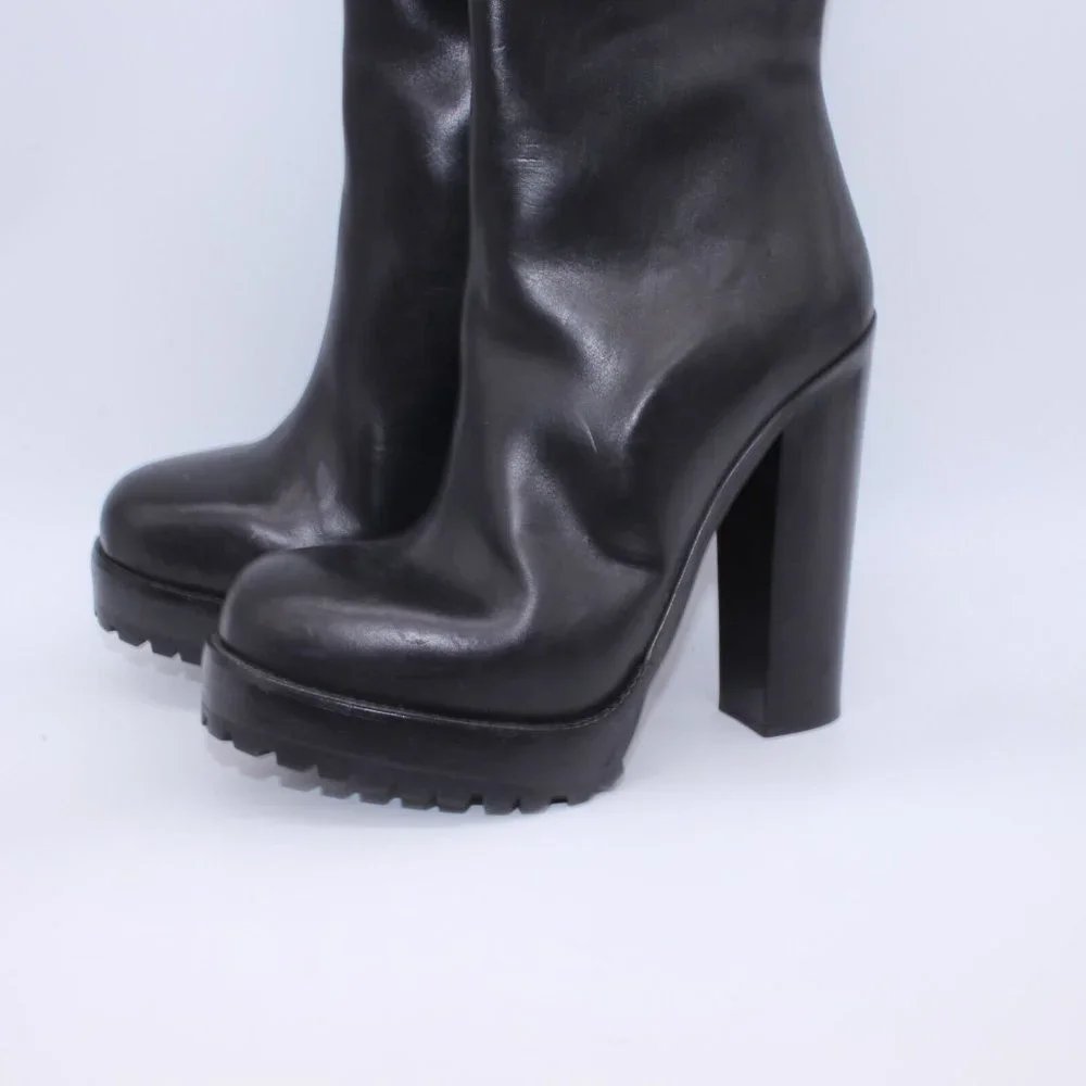 Michael Kors Leather Tall Riding Platform Heel Boots Black Size 40 New W/Defect